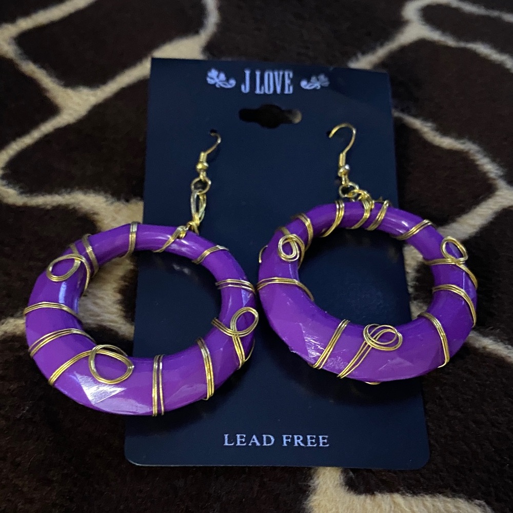 Vintage 90’s Purple and Gold tone Hoop Earrings